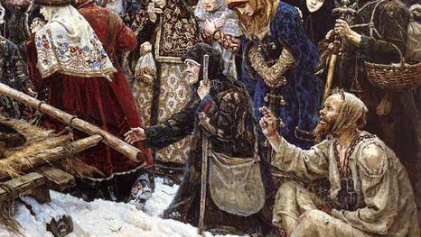 La toile de Vassili Sourikov La Boyarine Morozova représente le moment culminant de la persécution des vieux-croyants: la boyarine est incarcérée pour ses convictions